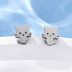 変色しにくい304ステンレススチールの子猫スタッドピアス  低刺激性のイヤリング  ピアスキャッチ/ピアスバックキャッチ付き  猫のシルエット  ステンレス鋼色  8x7mm  ピン：0.8mm  12のペア/カード&nbsp;EJEW-F227-08P