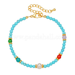 Round Synthetic Turquoise & Natural Red Agate & Freshwater Pearls Beaded Bracelets & Necklaces Sets for Women&nbsp;JT3894-3