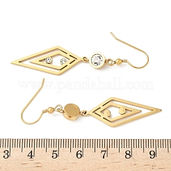 304ステンレススチールの菱形ダングルイヤリング  イオンプレーティング（ip）  ゴールドカラー  62x13mm&nbsp;EJEW-Z129-10G