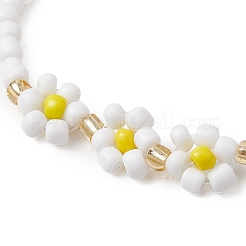 ガラスシードストレッチブレスレット  女性のためのジュリー  花  ホワイト  内径：2-1/8インチ（5.5cm）&nbsp;BJEW-JB110103-03