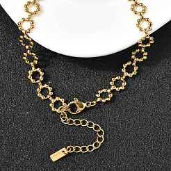 304ステンレススチール製フラワーリンクチェーンネックレス（女性用）  イオンプレーティング（ip）  18KGP本金メッキ  16.06インチ（40.8cm）&nbsp;NJEW-Z091-06G