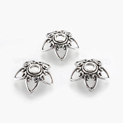 合金ファンシービーズキャップ  花  5花びら  アンティークシルバー  20x7mm  穴：3.5mm&nbsp;PALLOY-G234-01AS