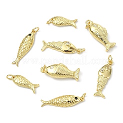 8個4スタイル真鍮ペンダント  丸カン付き  魚のチャーム  ゴールドカラー  17.5~26x7~8x3~7mm  穴：3.5mm  2個/スタイル&nbsp;KK-CJ0004-31