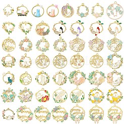 36個18スタイルアロイエナメルペンダント  カドミウムフリー＆ニッケルフリー＆鉛フリー  ゴールドカラー  猫柄チャーム  ミックスカラー  20.5~33x21.5~30x1.5~3mm  穴：1.5~2mm  2個/スタイル&nbsp;ENAM-YW0005-12