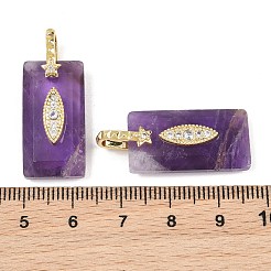 天然アメジストのファセットペンダント  真鍮製のマイクロパヴェクリアキュービックジルコニア金具が付いた長方形のチャーム  18KGP本金メッキ  カドミウムフリー＆鉛フリー  ラックめっき  長持ちメッキ  25x13x7mm  穴：5x6mm&nbsp;GG-CBA4154-06G-05