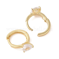 真鍮とクリアキュービックジルコニアのフープピアス  ハート  ゴールドカラー  12x5.5x14mm&nbsp;EJEW-Q385-04G