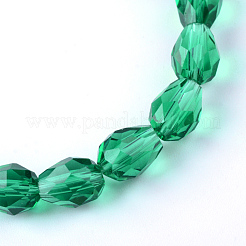 クリアガラスビーズ連売り  多面カットティアドロップ  ミディアムシーグリーン  8x6mm  穴：1mm  約65個/連  17.99インチ（45.7cm）&nbsp;GLAA-R024-6x8mm-10