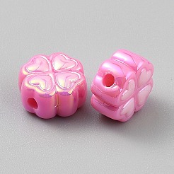 UVメッキ不透明アクリルビーズ  ツートン  クローバー  ショッキングピンク  15x15x8mm  穴：3mm&nbsp;SACR-CJC0003-02A