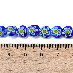 ハンドメイドミッレフィオーリ ランプワークビーズ連売り  ハート  ブルー  6.5~7.5x8x3~3.5mm  穴：0.6mm  約48個/連  12.99''~13.23''（33~33.6cm）。&nbsp;LAMP-G166-15E