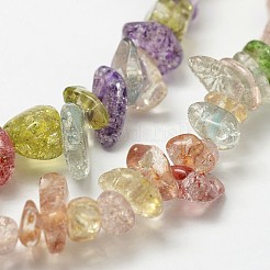 クラックガラスビーズ連売り  チップ  染め  カラフル  3~5x7~13x2~4mm  穴：0.4mm  31~32インチ&nbsp;G-F328-18
