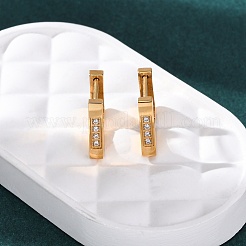 304 Stainless Steel Cubic Zirconia Trapezoid Hoop Earrings&nbsp;EJEW-D331-06G
