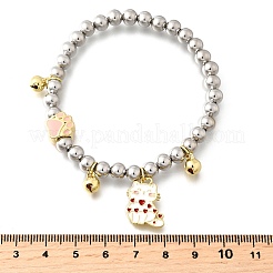 Brass Enamel Round Beads Charm Bracelets for Women&nbsp;BJEW-D317-11C-PG