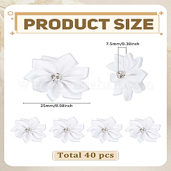 40 個のポリエステル装飾アクセサリー  ラインストーン付き  花  ホワイト  24~25x7.5mm  40個/セット&nbsp;DIY-LP0003-71