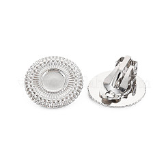 変色しない304ステンレススチールのクリップオンイヤリングセッティング  ピアスパーツ  フラットラウンド  ステンレス鋼色  18mm  トレイ：7mm&nbsp;STAS-N097-262P