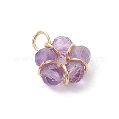7Pcs 7 Styles Natural Red Jasper & Amethyst & Tiger Eye & Rose Quartz & Apatite & Flower Amazonite & Green Aventurine Faceted Round Beaded Flower Charms&nbsp;PALLOY-JF04727