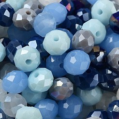 ガラスビーズ  多面カット  ロンデル  ライトブルー  8x6mm  穴：1mm  約130個/54g&nbsp;LS-EGLA-A034-SM8mm-40