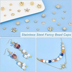 80個 8スタイル 304ステンレススチール ファンシービーズキャップ  マルチ花弁  混合花  ゴールドカラー  7~15x7~15x1.5~7mm  穴：1~1.5mm  10個/スタイル&nbsp;STAS-UN0038-81