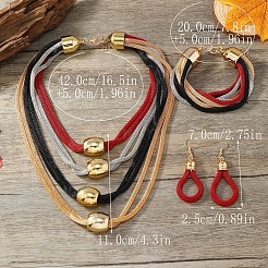 合金バレルビーズ多層ネックレス＆ダングルイヤリング＆多層ブレスレットセット  カラフル  420mm&nbsp;FS-WGE8EEA-01