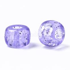 クリアアクリルヨーロピアンビーズ  大穴ビーズ  グリッターパウダー付き  ab色のメッキ  コラム  パープル  6x9mm  穴：4mm  約1900個/500g&nbsp;MACR-N008-14E