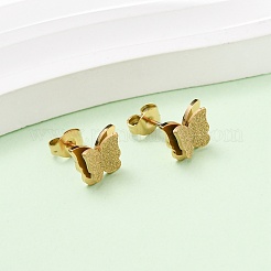 304ステンレススチールスタッドピアス  蝶  イオンプレーティング（ip）  18KGP本金メッキ  8x9mm&nbsp;EJEW-F393-02G