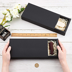 クラフト紙の折りたたみボックス  引き出しボックス  長方形  ブラック  16.3x24cm  完成品：22x10x4cm&nbsp;LS-CON-WH0010-01I-D