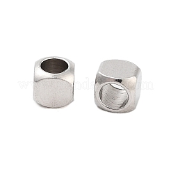 変色しない201ステンレススチールビーズ  キューブ  ステンレス鋼色  3x3x3mm  穴：2mm&nbsp;STAS-Z078-05P