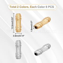 12個2色304ステンレススチールビーズ  竹の棒  ミックスカラー  13.5x3.5mm  穴：1.8mm  6個/カラー&nbsp;STAS-UN0042-21
