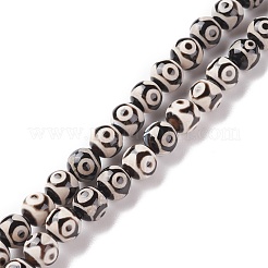 天然チベット3目dziアゲートビーズ連売り  ラウンド  染め＆加熱  ブラック  8mm  穴：1.2mm  約47個/連  15インチ&nbsp;G-F354-07