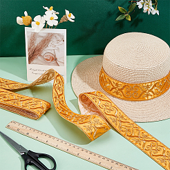 エスニックスタイルの花柄刺繍ポリエステルリボン  ジャカードリボン  服飾材料  ゴールド  1-7/8インチ（49mm）  約4.92ヤード（4.5m）/ pc&nbsp;OCOR-WH0104-44B