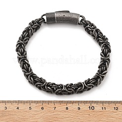 304ステンレススチールビザンチンチェーンブレスレット女性男性用  イオンプレーティング（ip）  アンティークシルバー  9-1/4インチ（23.5cm）。&nbsp;BJEW-A031-04B-AS