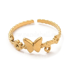 304 Stainless Steel Hollow Flower with Butterfly Open Cuff Rings for Women&nbsp;STAS-D085-05G