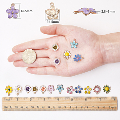 合金エナメルチャーム  花  ライトゴールド  ミックスカラー  30個/箱&nbsp;FIND-SC0001-14