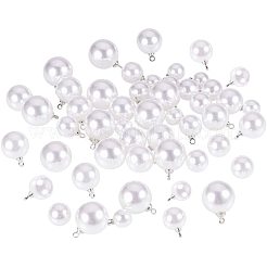 樹脂模造パールペンダント  プラチナメッキ合金パーツ  ラウンド  ホワイト  74x73x25mm  約80個/箱&nbsp;RESI-PH0001-09