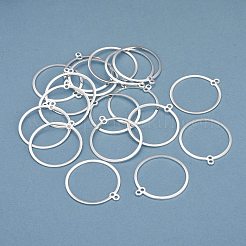 真鍮チャーム  カドミウムフリー＆鉛フリー  長持ちメッキ  フラットラウンド  925銀メッキ  28x25x1mm  穴：1.4mm&nbsp;X-KK-O139-07S