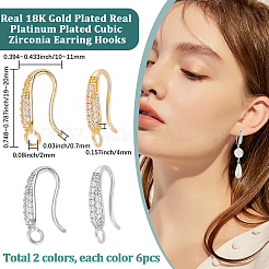 12Pcs 2 Colors Brass Micro Pave Cubic Zirconia Earring Hooks&nbsp;ZIRC-BBC0003-40