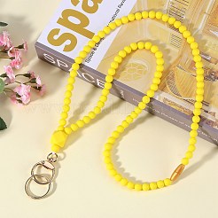シリコンビーズIDカードネックストラップ  ネームカードホルダー  プラスチックの分離式クラスプと合金の分割キーリング付き  きいろ  450mm&nbsp;NJEW-SW00025-04