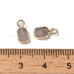 天然ローズクォーツ長方形チャーム  ゴールデントーンの真鍮の縁を持つ  9.5x5x2.5mm  穴：2mm&nbsp;G-Q169-07G-10