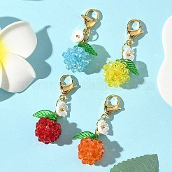 3Dアップルガラスシード＆アクリルペンダントデコレーション  304ステンレススチールのロブスタークロウ留め金付き  ミックスカラー  42mm&nbsp;HJEW-MZ00353