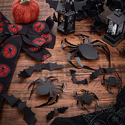 ハロウィーンテーマのデコレーションキット  2個の蝶結びディスプレイ装飾を含む  28個のプラスチック製ウォールステッカー  ミックスカラー&nbsp;DIY-CA0004-35