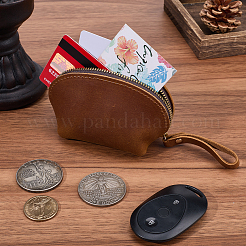 女性用・男性用レザークレジットカードウォレット  ファスナー付き小銭入れ  サドルブラウン  7x11x5.55cm&nbsp;AJEW-WH20007-10B