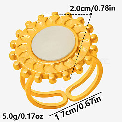 304ステンレススチールと天然シェルのカフオープンリング（女性用）  太陽  18KGP本金メッキ  20mm  内径：17mm&nbsp;PR1081-3