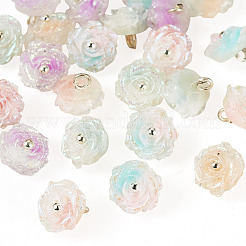 5色のツートン樹脂チャーム30個  花  グリッターパウダーとプラチナループ付き  ミックスカラー  9x9.5x7mm  穴：1.6mm  6個/カラー&nbsp;RESI-TA0005-71