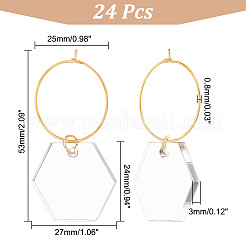 透明アクリル六角ワイングラスチャーム  真鍮フープピアスパーツ  透明  53mm  24個/セット&nbsp;AJEW-AB00113
