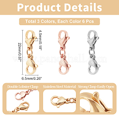 18Pcs 3 Colors 304 Stainless Steel Lobster Claw Clasps&nbsp;STAS-UN0030-94