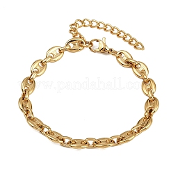 女性用304ステンレススチールリンクチェーンブレスレット  オーバル  PVD真空メッキ  22KGP本金メッキ  7インチ（17.9cm）&nbsp;LS-BJEW-Z143-25G
