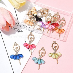 12色の合金製ビッグペンダント12個。  レジン＆クリスタルラインストーン付き  多面カット  バレリーナ  ゴールドカラー  ミックスカラー  59~60x30~31x4.5mm  穴：2.5mm  1pc /カラー&nbsp;FIND-FS0003-43