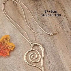 バレンタインデーのハート合金ペンダントワックスコードロングネックレス（女性用）  ゴールドカラー  34.25インチ（87cm）&nbsp;FS-WGFA3FD-01