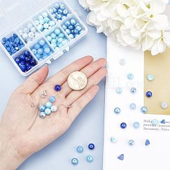 青をテーマにしたDIYジュエリー製作キット  ラウンドグラス＆グラスパールラウンドビーズを含む  弾性水晶の線  亜鉛合金カニカン  真鍮のピアスフック  プラチナ&nbsp;DIY-PH0001-23P
