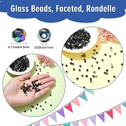 ガラスビーズ  多面カット  ロンデル  ブラック  4.5x3~4mm  穴：1mm  500個/セット&nbsp;GLAA-CJ0002-51E