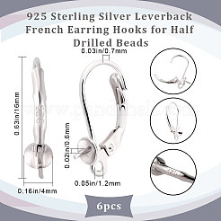 変色防止加工 スターリングシルバー フレンチフックピアス金具 3ペア 925個  カップパールペグベイルと水平ループ付き  片穴パーツ用  プラチナ  16mm  穴：1.2mm  ピン：0.7mmと0.6mm&nbsp;STER-BBC0001-83